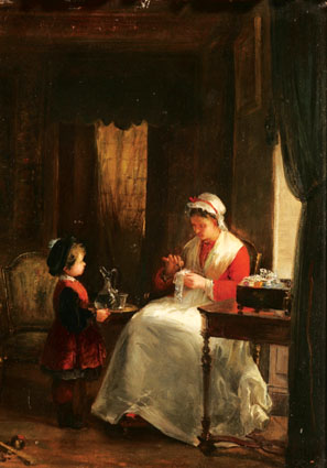 "Mother and child in an elegant saloon"