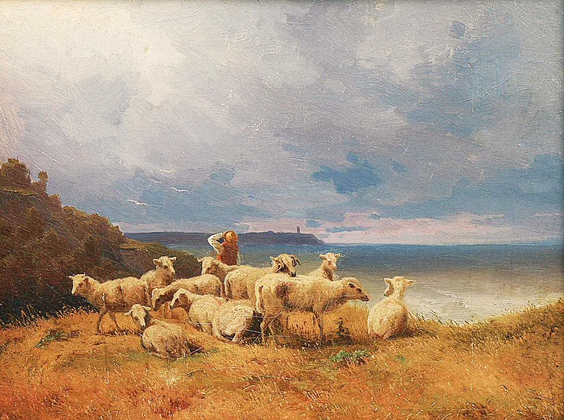 "A shepherd and his flock at the coast of Baltic Sea"