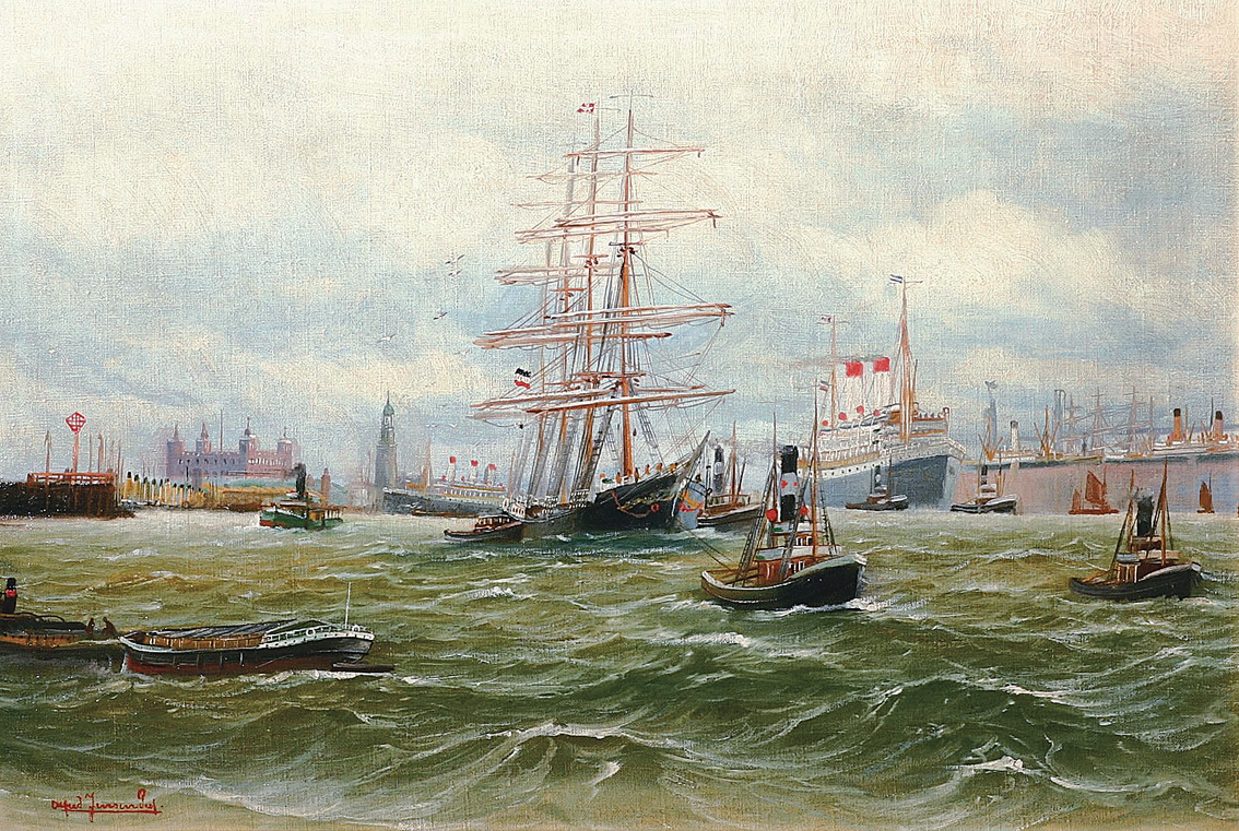 "A panoramic prospect of the harbour of Hamburg"