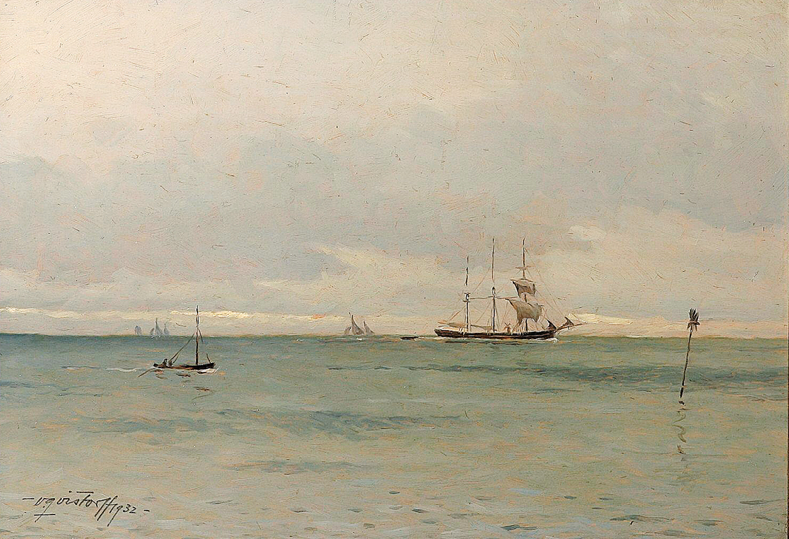 Sailships and boats on quiet Sea