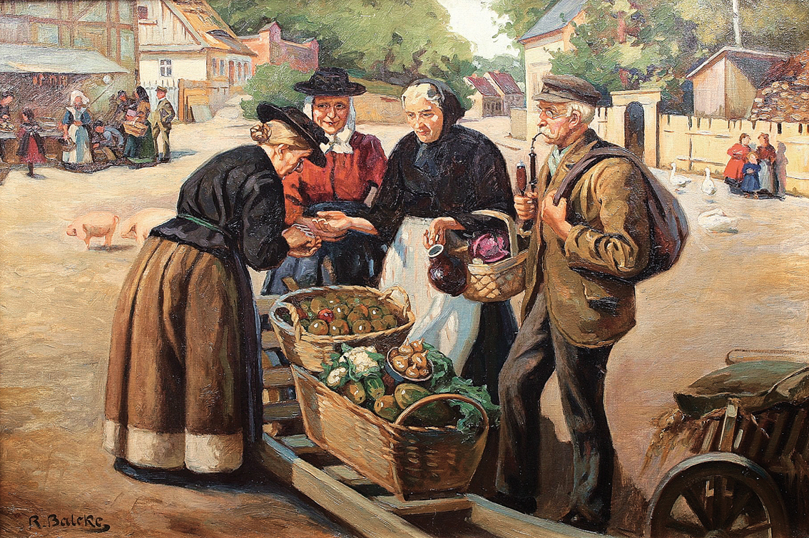 "A woman selling fruit in the street"
