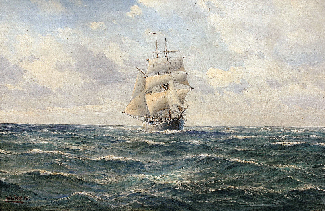"A schooner on quiet Sea"