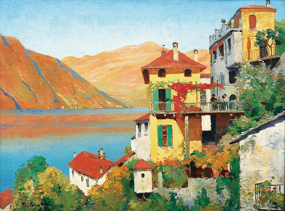 View on a small town at a north-italian lake