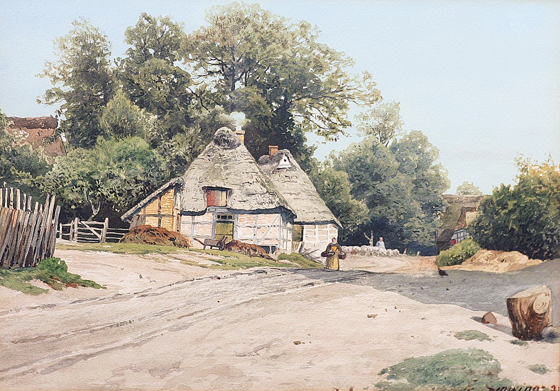 A rural scene with timber-framed houses