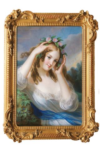 Portrait of a young Lady with flowers on her head
