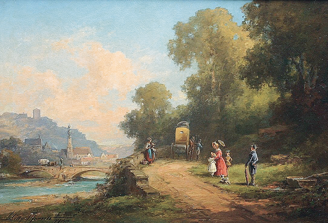 A river landscape with amblers