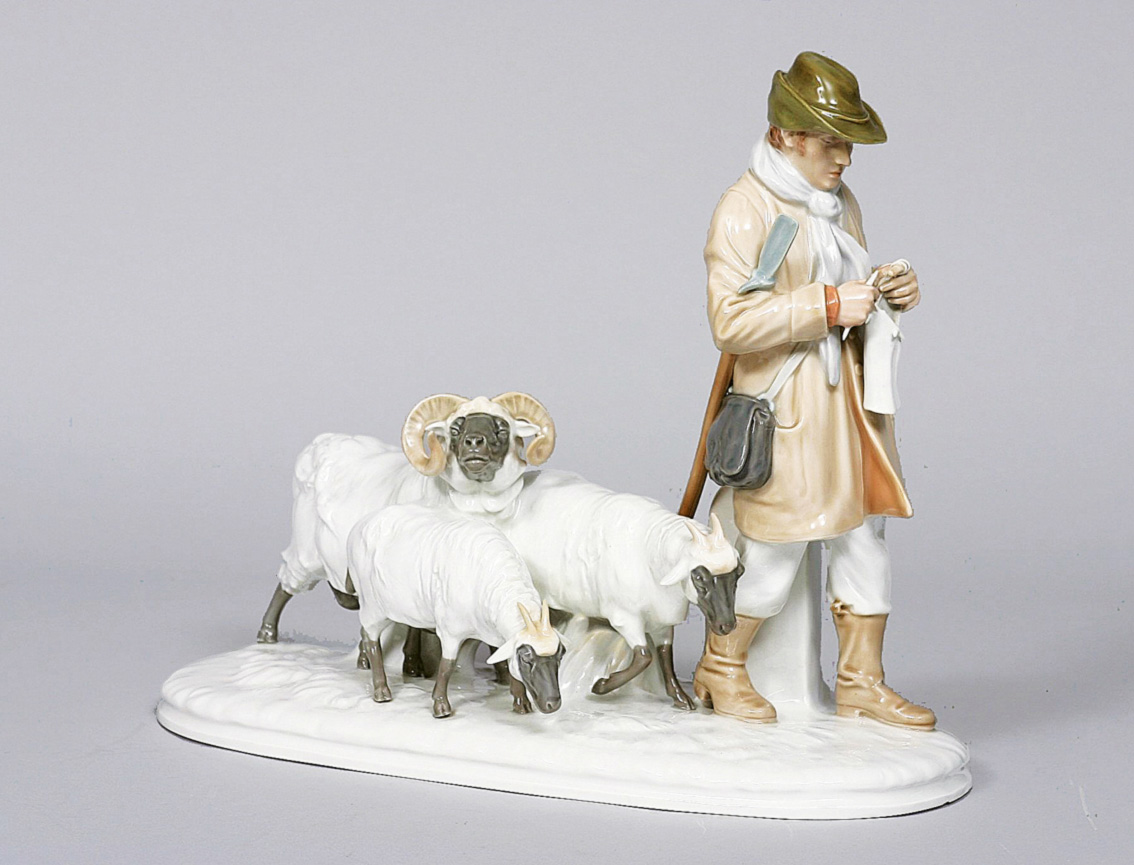 An art nouveau group 'shepherd with his flock'