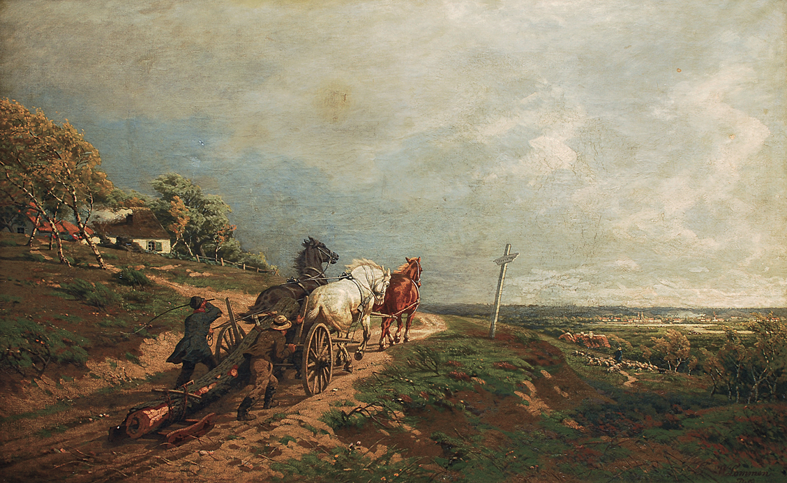 A horse cart in a wide landscape