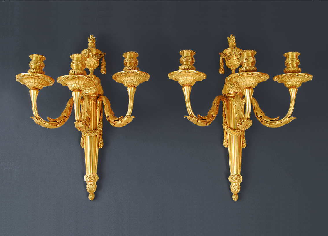 A french pair of signed Louis-Seize wall lights