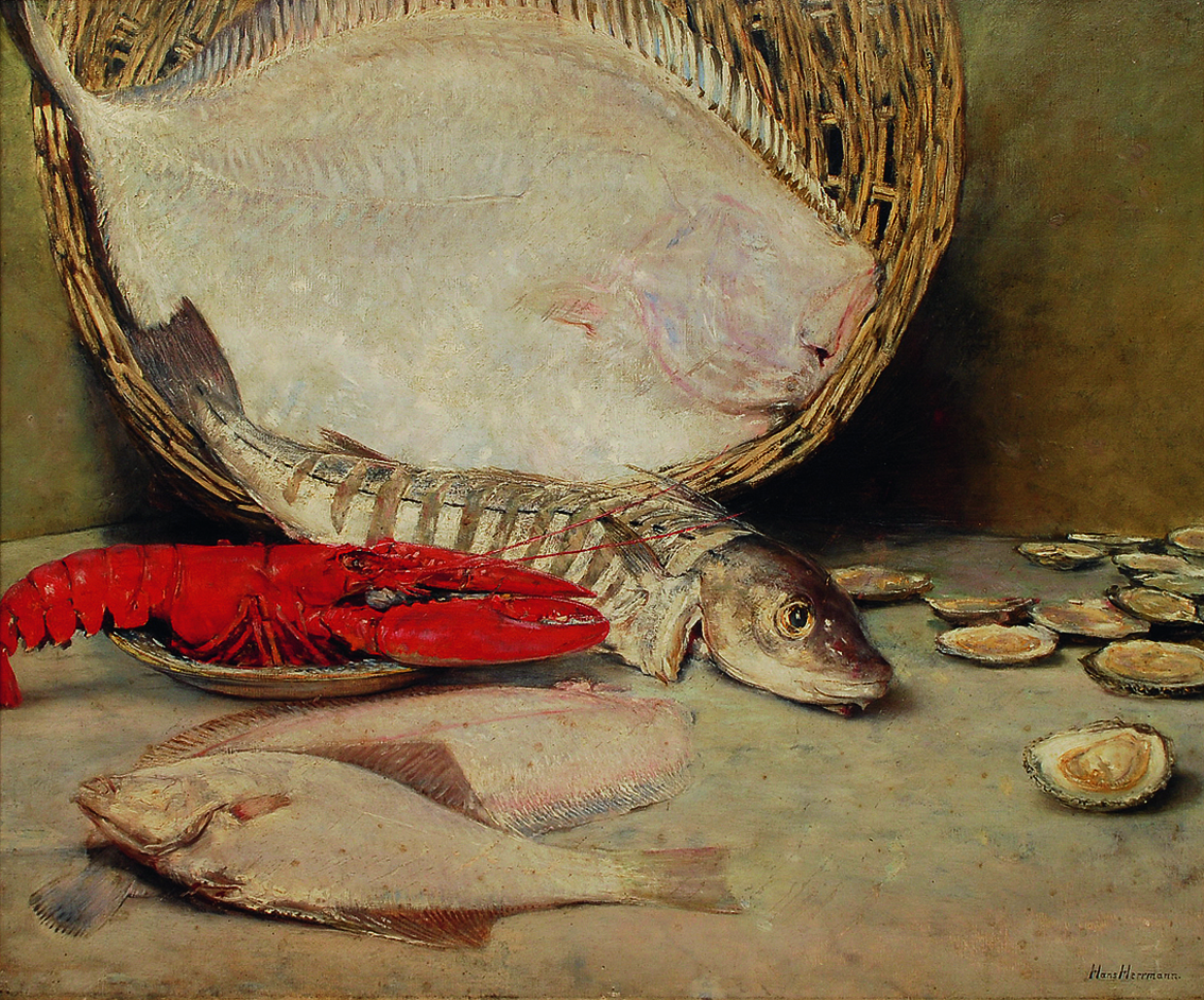 Fischstilleben mit Hummer und Austern