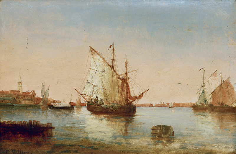 Pair of paintings: Sailing boats in a harbour
