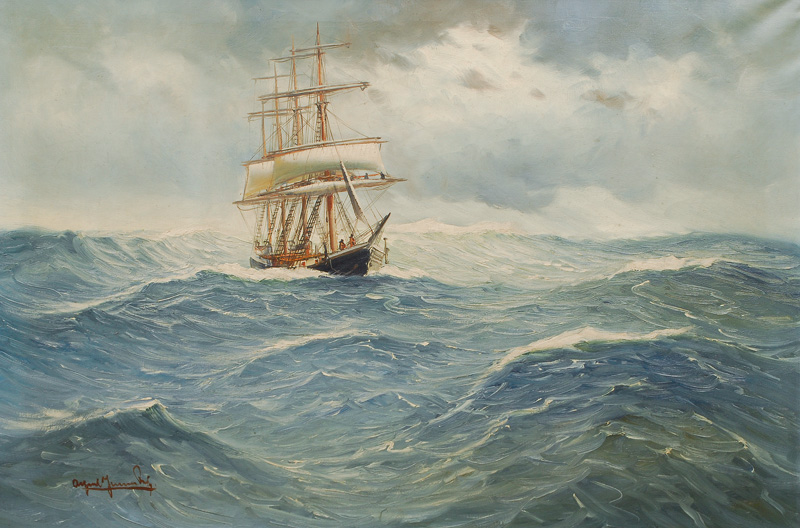 A four-master in the stormy sea