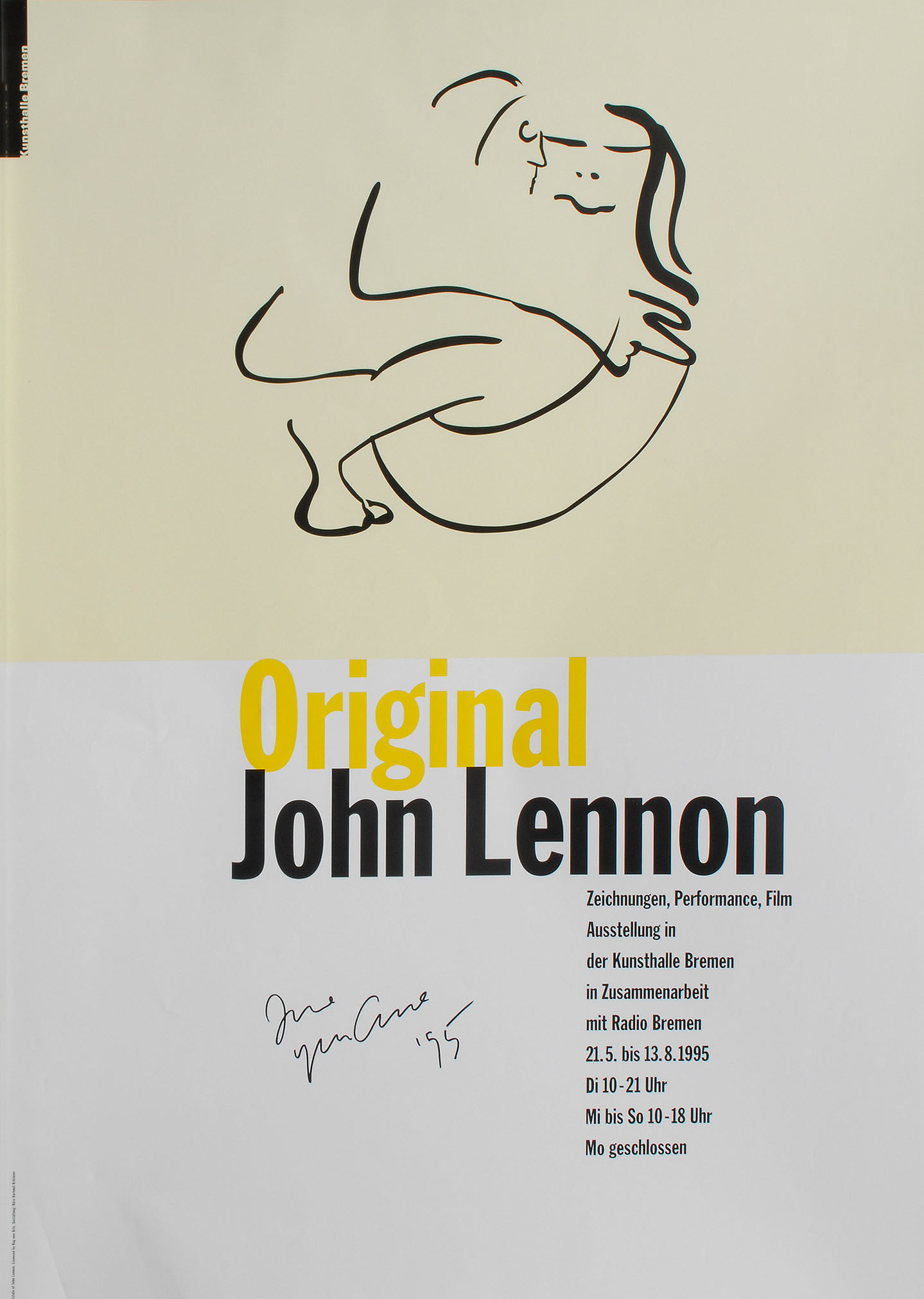 Handsigniertes Plakat: 'Original John Lennon' in der Kunsthalle Bremen (1995)
