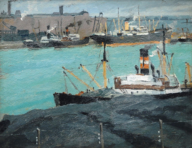 Harbour Scenery with Steamship