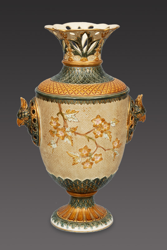 Amphoren-Vase mit Floral- und Vogel-Dekor