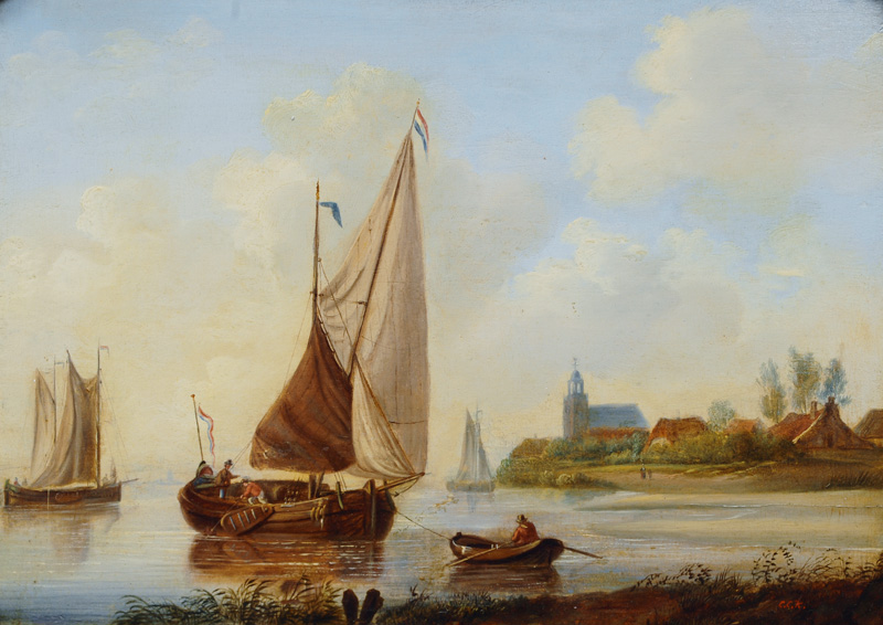 Paar Gemälde: Schiffe vor der niederländischen Küste