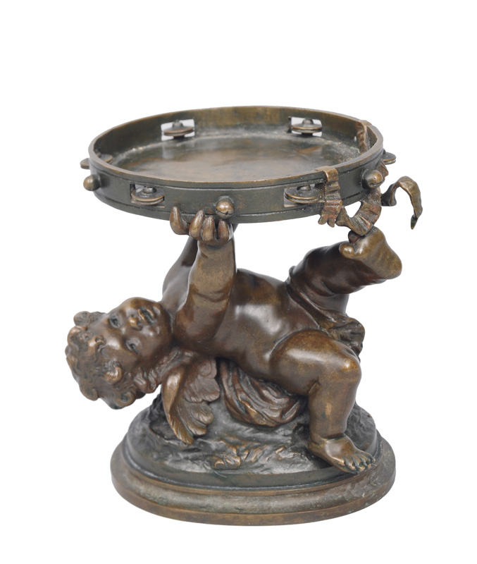 A bronze figurine "Putto with tambourine"