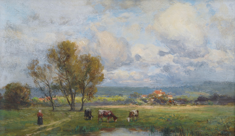 Young Woman and her Cattle on the Pasture