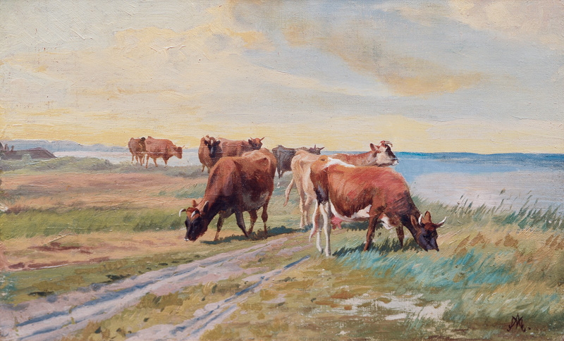 Grazing Cows on the Riverbank