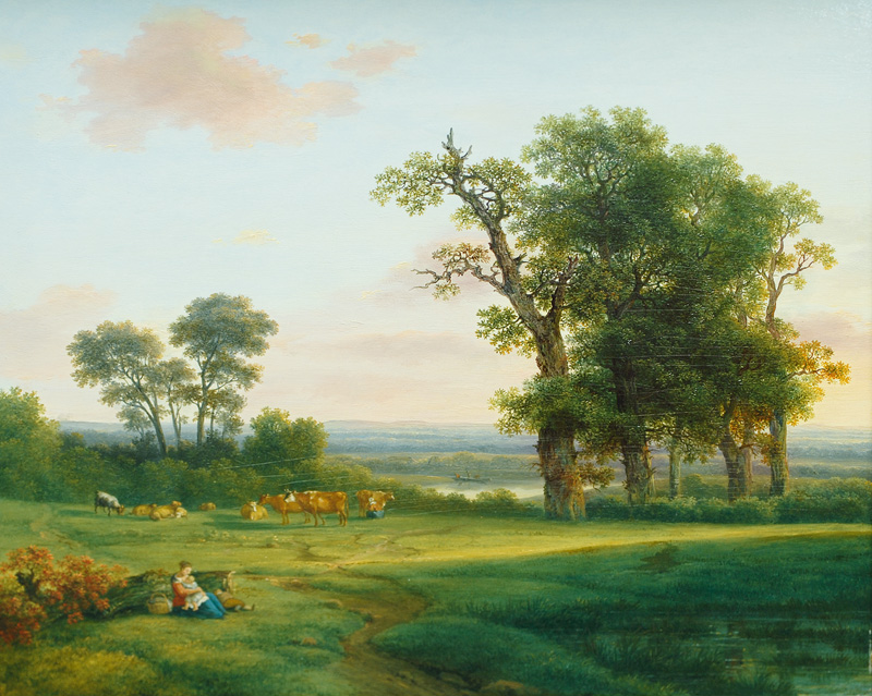 Pasture Landscape with young Mother and Child
