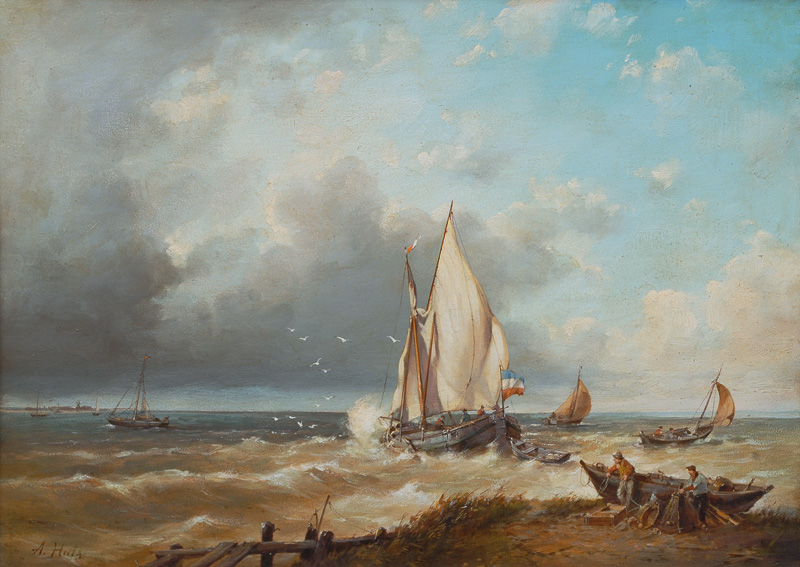 Dutch Fisherboats in the Surf
