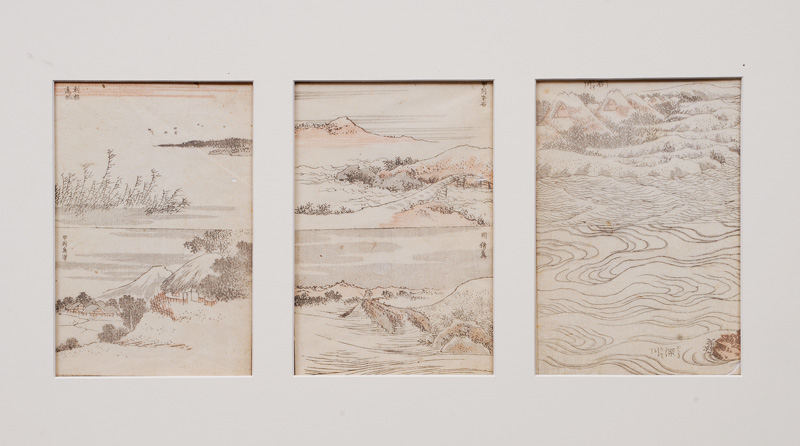 Drei Landschaften aus dem Hokusai-Manga