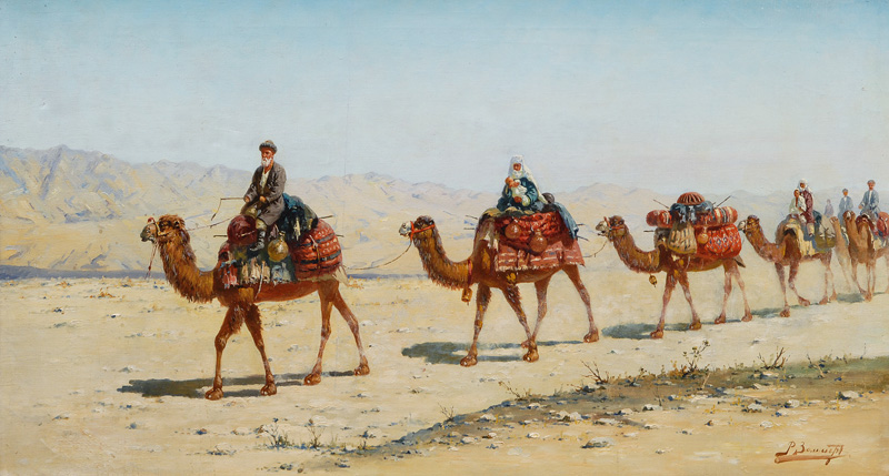 Camel Caravan with travelling Family