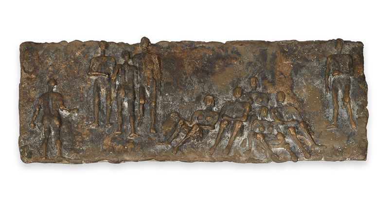 A modern bronze relief "People at the beach"