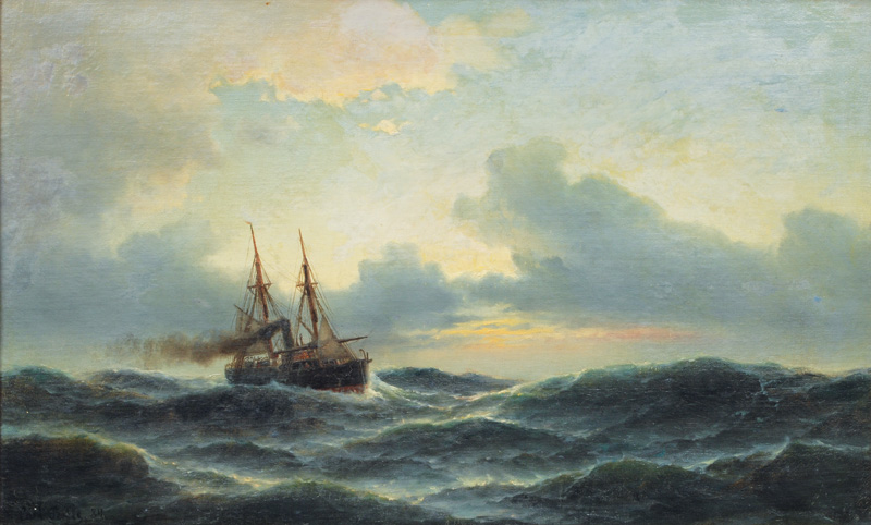 Steamship on open Sea