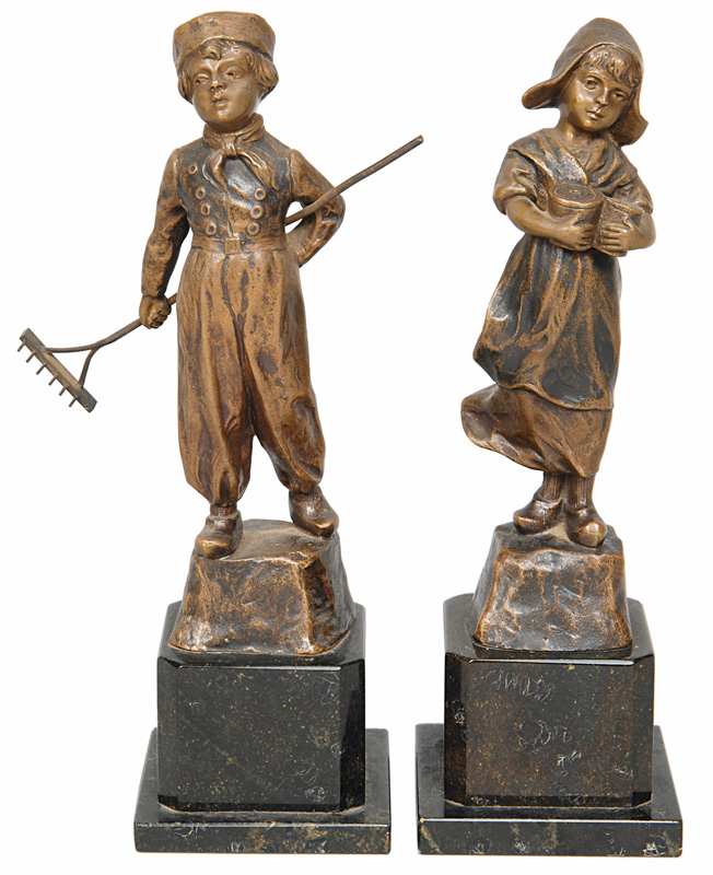 A pair of bronze figures "Netherlands girl and boy"