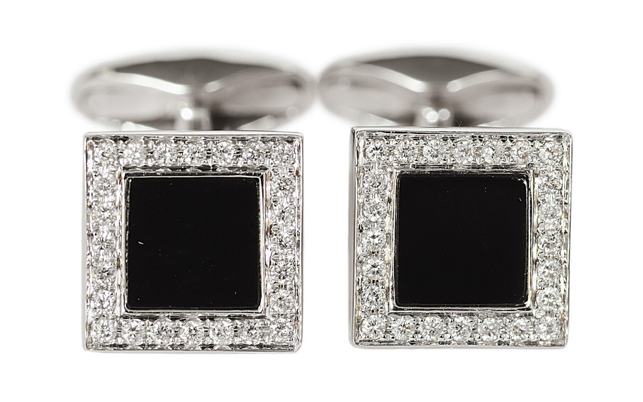 A pair of high quality diamond onyx cuff links