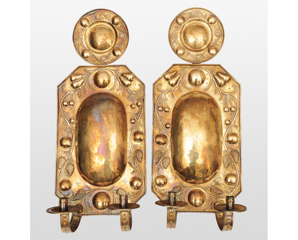 A pair of brass wall lights