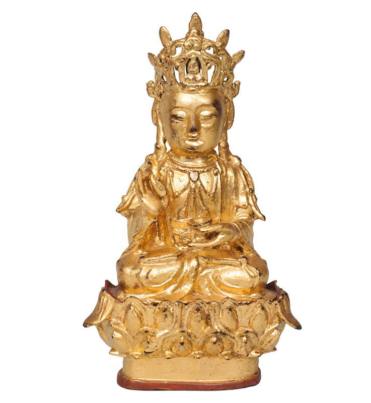 Vergoldete Bronze-Figur "Guanyin auf Lotos-Sockel"