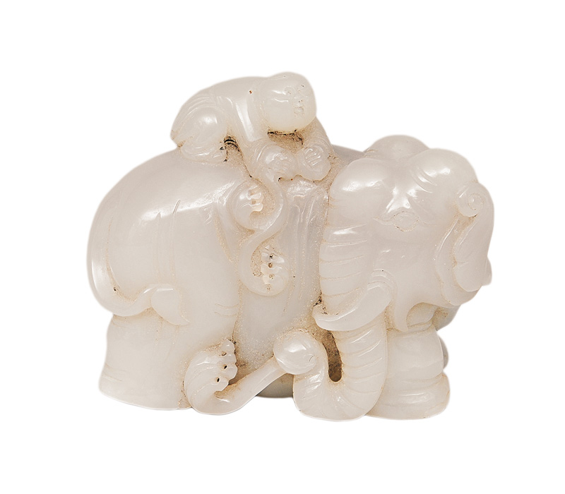 Jade-Figur "Junge einen Elefanten waschend"