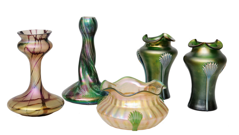 Five Art Nouveau vases