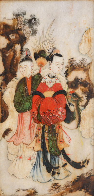 Paar Stein-Malereien mit taoistischen Gottheiten