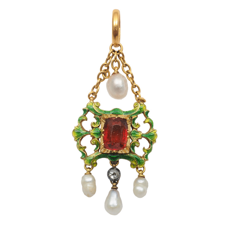 A pendant with citrine and enamel ornament