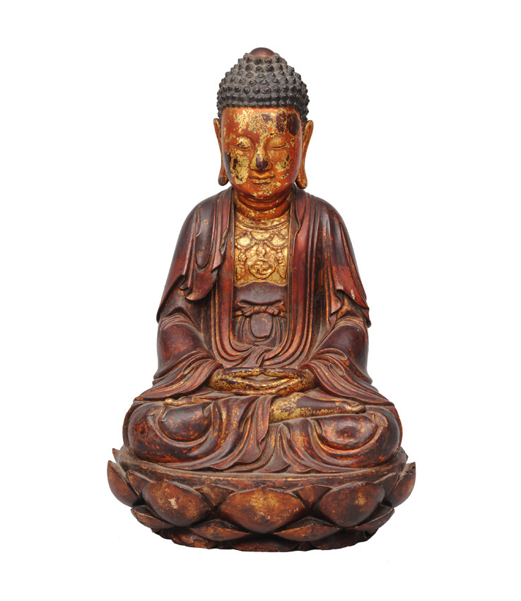 A tall wooden and gilt lacquered buddha "Shakyamuni"