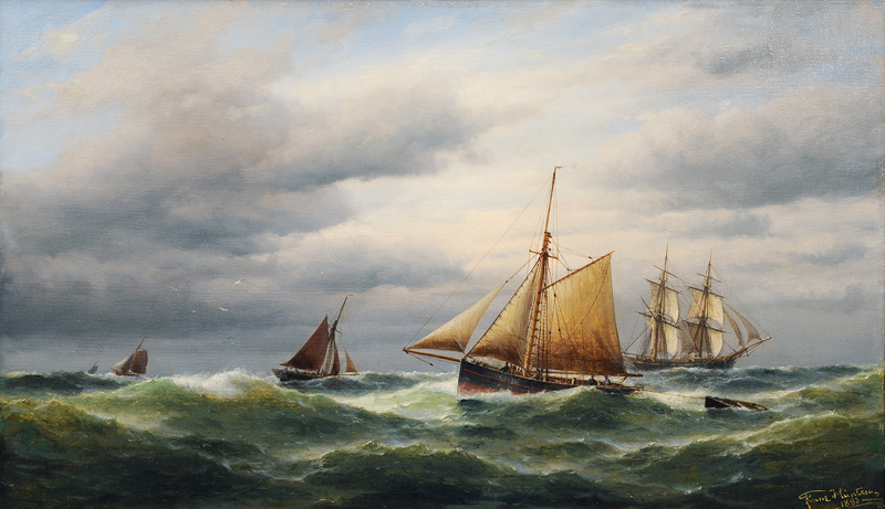 Cutter and Tall Ship on open Sea