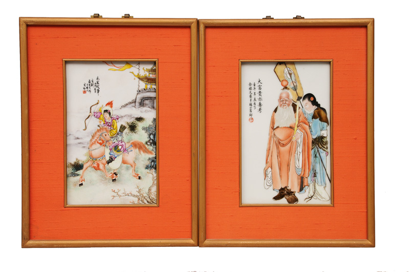 A pair of fine porcelain plaques with mythological scenes