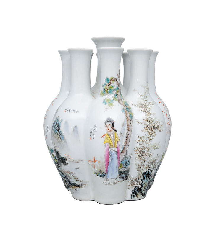 An exceptional tulip vase with different artists" motifs