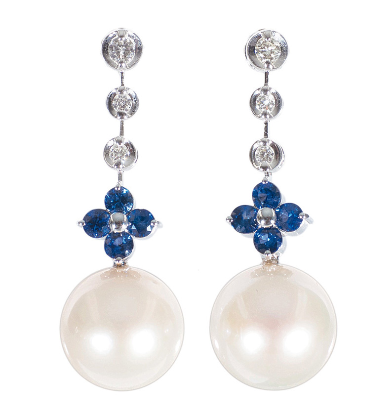 Paar Perlen-Saphir-Ohrhänger