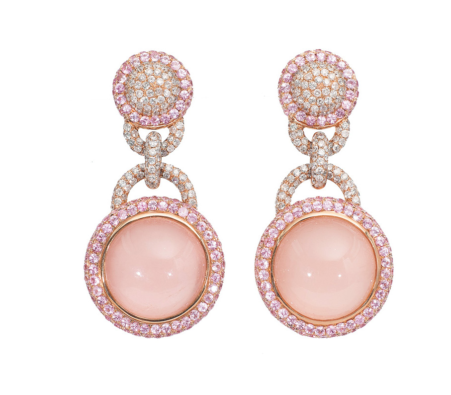 Paar Pink-Saphir-Rosenquarz-Ohrhänger mit Brillant-Besatz