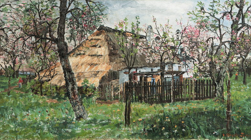 Blossoming Trees in a Garden