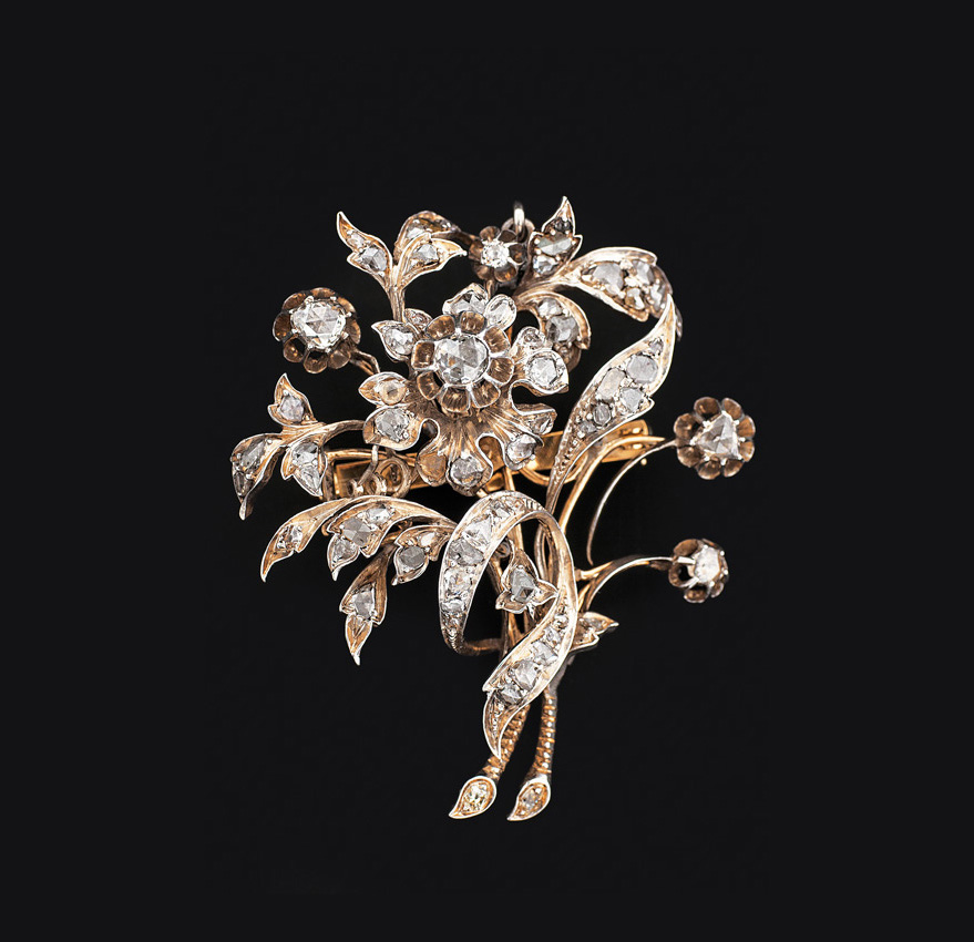 Antike Diamant-Brosche 'Blumenbouquet'