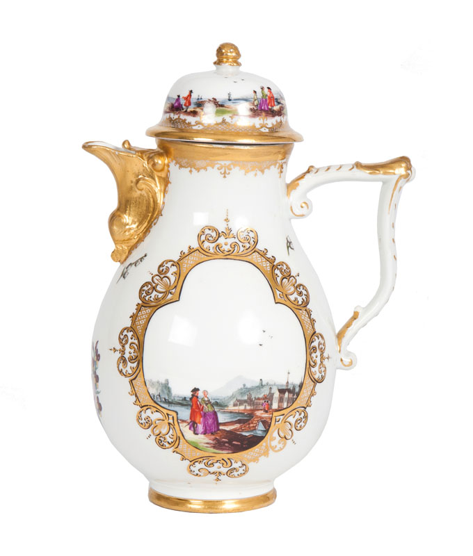 A coffee pot with fine Christian Friedrich Herold painting