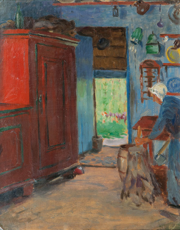 Woodchopping Woman in a Kitchen