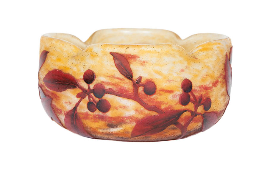 An Art Nouveau glass bowl with berries