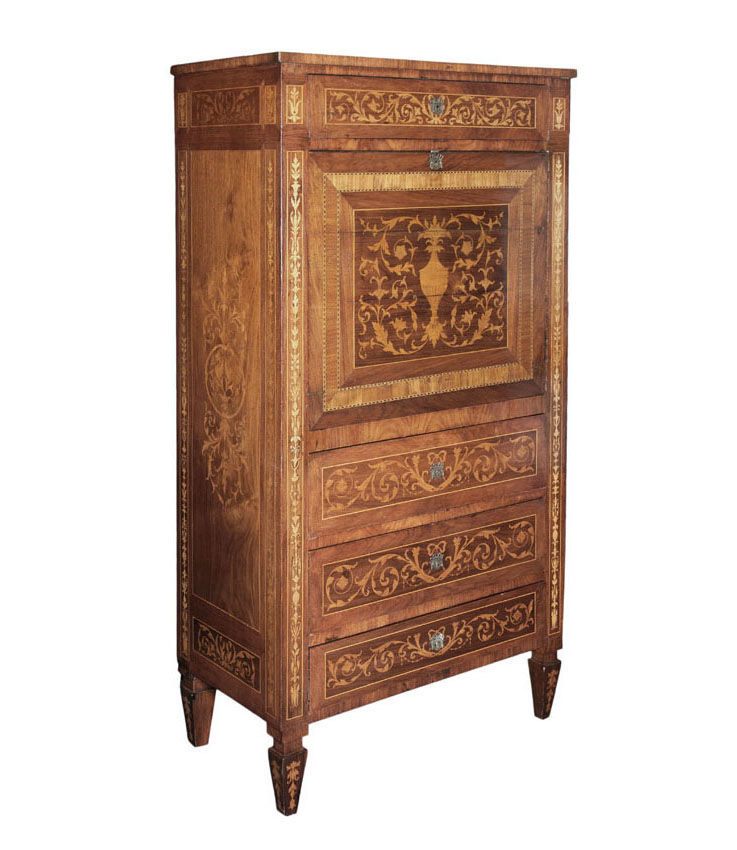 A writing cabinet with floral marquetery