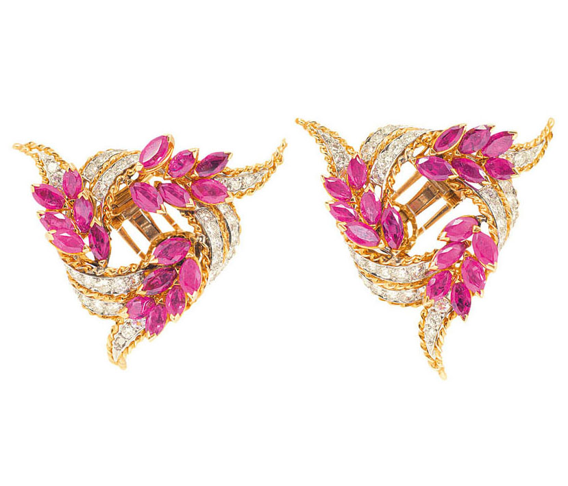 A pair of high quality ruby diamond earrings